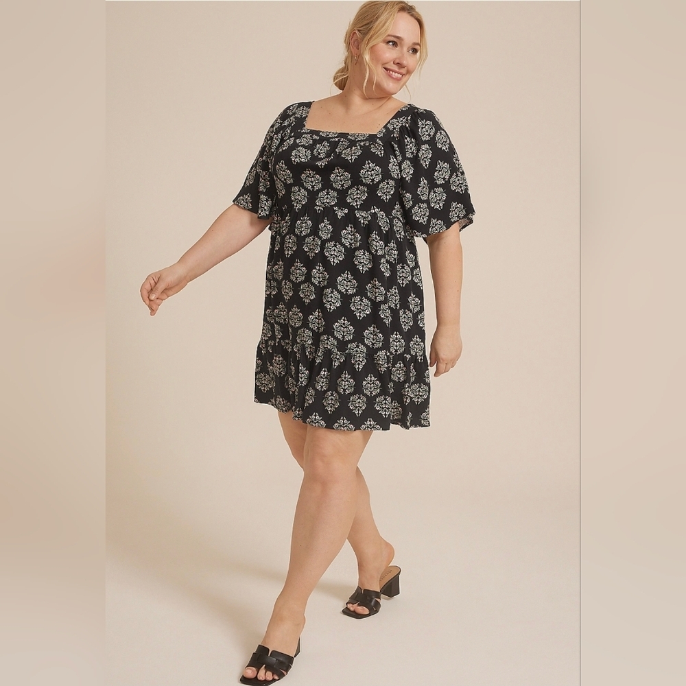 Maurices Plus Size Printed Flutter Sleeve Babydoll Dress NWTs